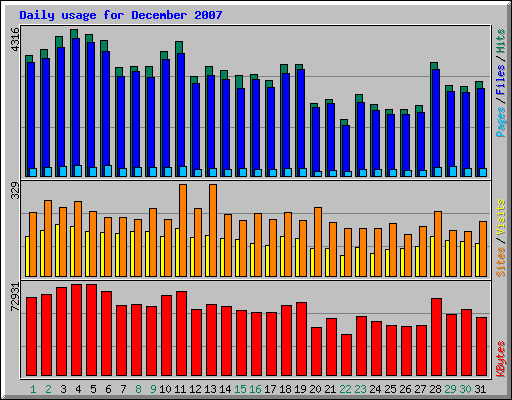 Daily usage for December 2007