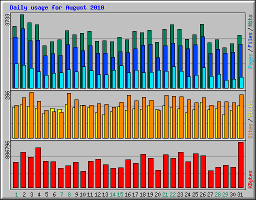 Daily usage for August 2010